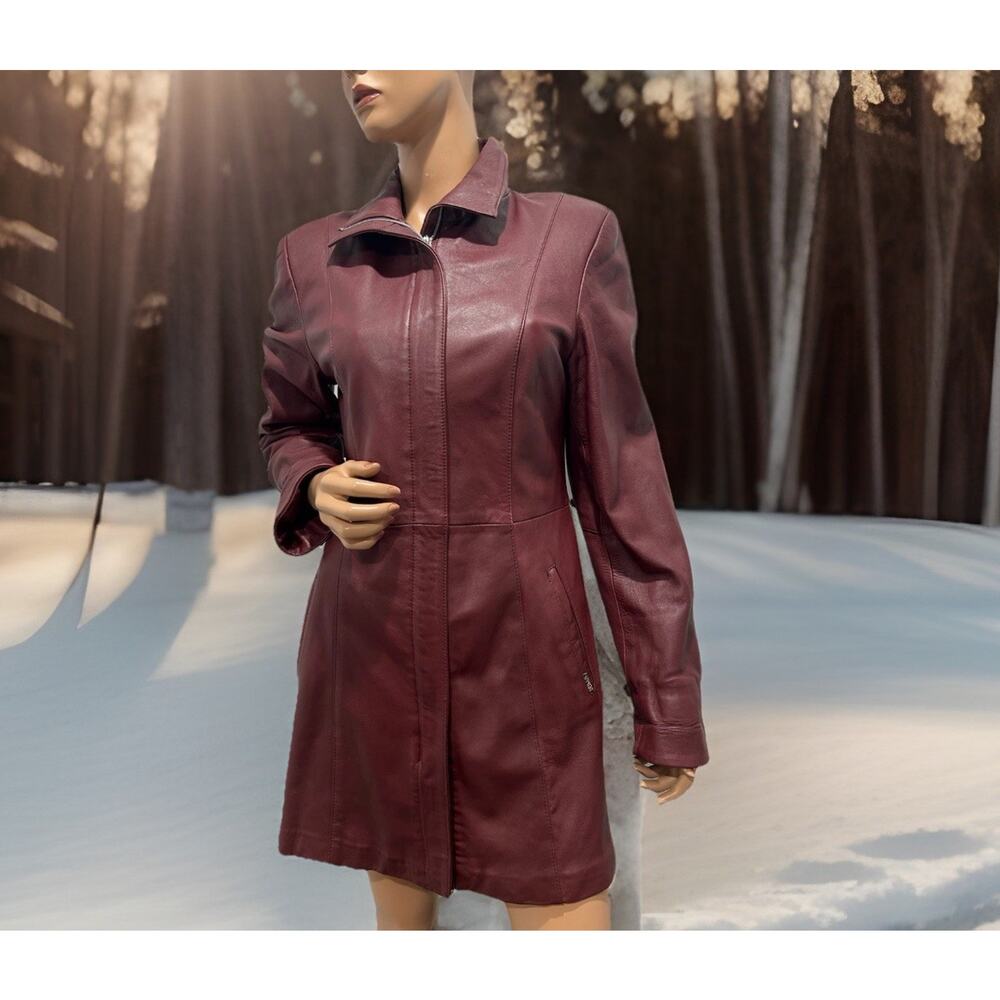 Deimos Leather Jacket Burgundy Size Small Mid Length Italian Leather
